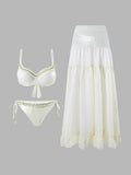Ruched Tie-String Glossy White Bikini Set