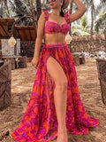 Floral Ruffled High-Waist Bikini Skirt Set