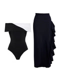 Colorblock Minimal One Piece Swimsuit Set