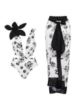Floral Appliqué Printed White One-Piece Swimsuit